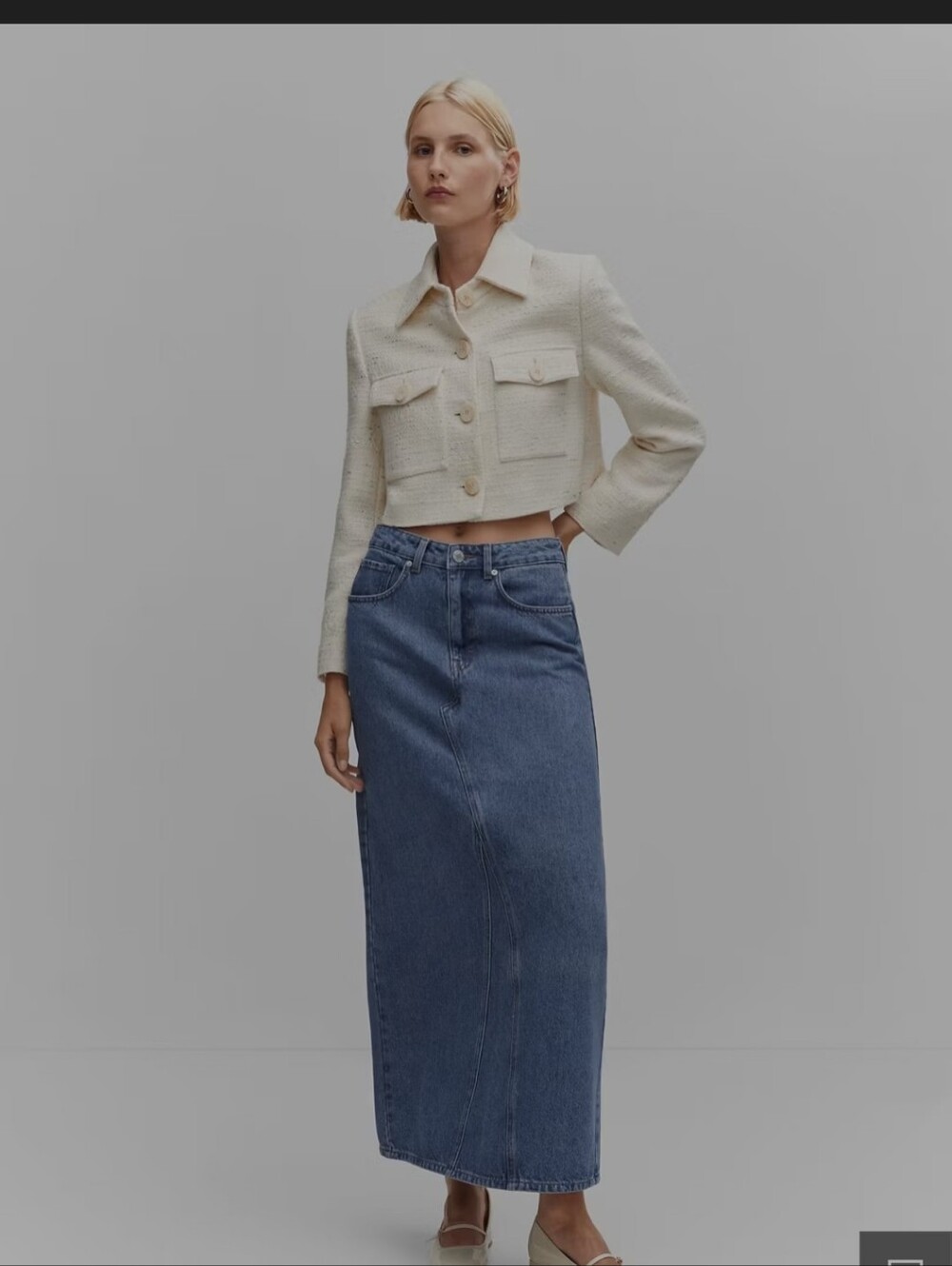 Mango Womens Cotton Long Straight Denim Blue Maxi Skirt Sz. S